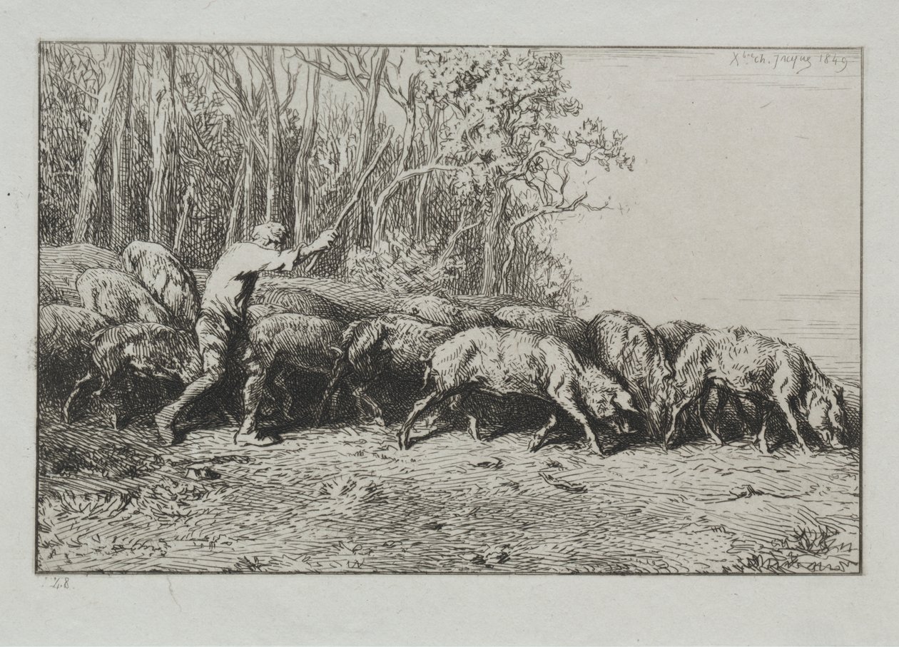 Ormandan Ayrılan Domuz Sürüsü by Charles Emile Jacque