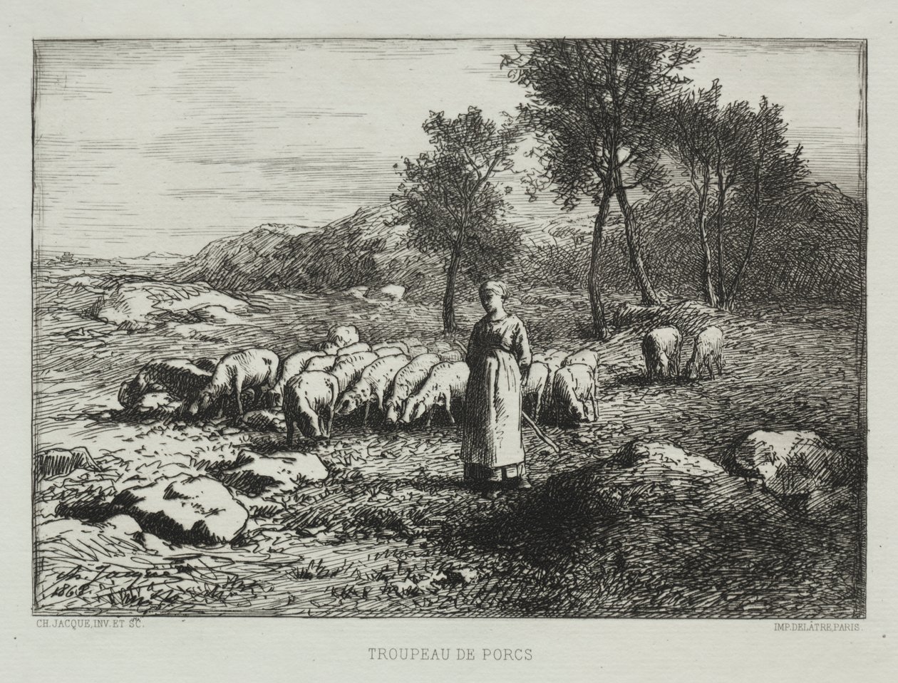 domuz sürüsü by Charles Emile Jacque