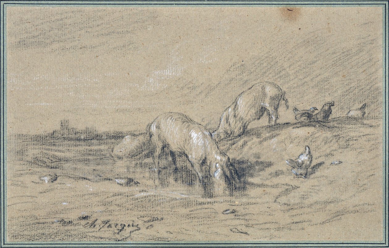 Domuz Sürüsü Çizimi Charles Jacque (1813-1894) by Charles Emile Jacque
