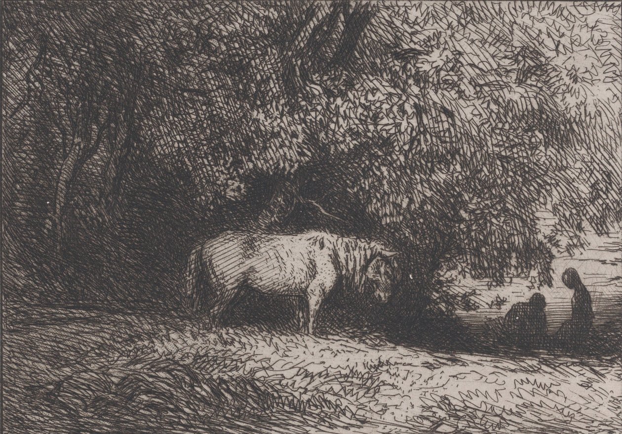 Bir Ağaç Dalı Altında At, 1846. by Charles Emile Jacque