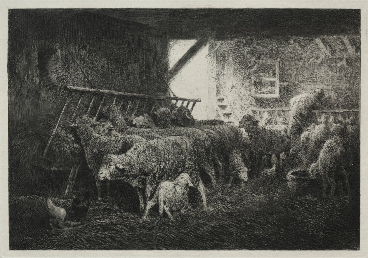 Koyun Muhafazasının İçi. by Charles Emile Jacque