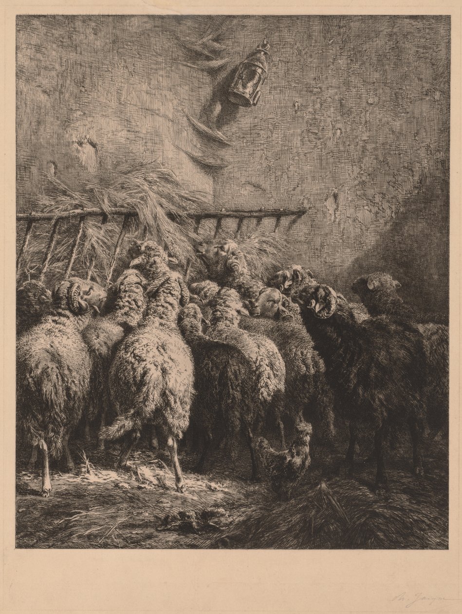 Koyun Muhafazasının İçi. by Charles Emile Jacque