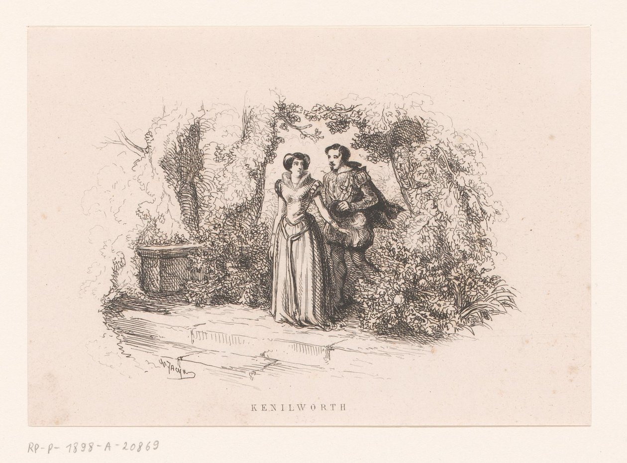 Çift bir bahçede Kenilworth (nesne üzerindeki başlık) by Charles Emile Jacque