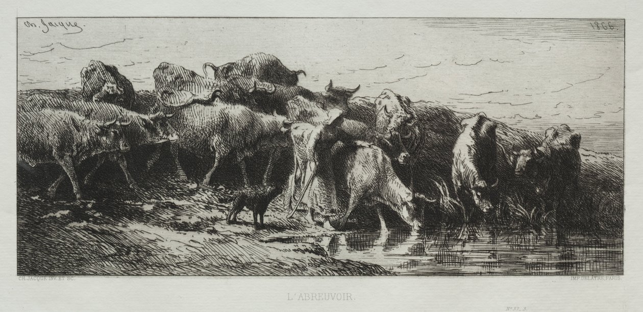 LAbreuvoir, 1866. by Charles Emile Jacque