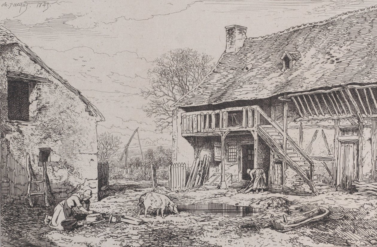 Bir Köylü Avlusu Manzarası, 1845. by Charles Emile Jacque