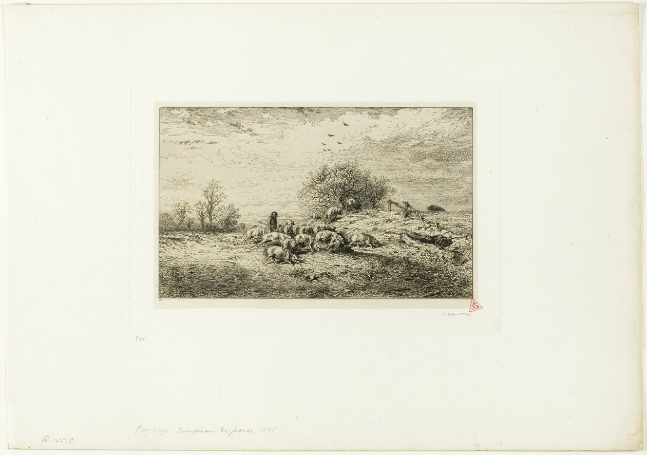 Domuz sürüsü ile manzara by Charles Emile Jacque