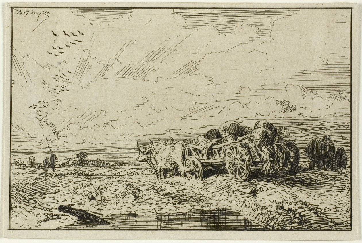 Öküz Vagonu ile Manzara by Charles Emile Jacque
