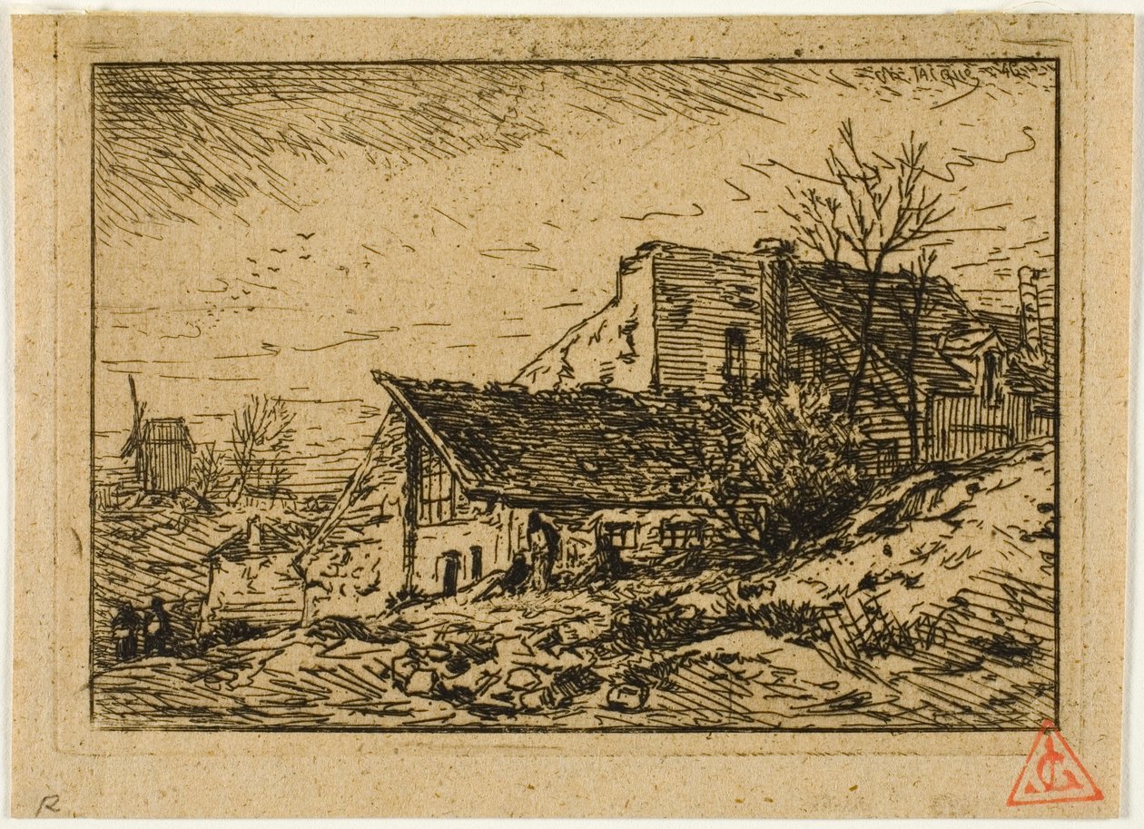 Köylü Konutları ve Değirmenli Peyzaj by Charles Emile Jacque