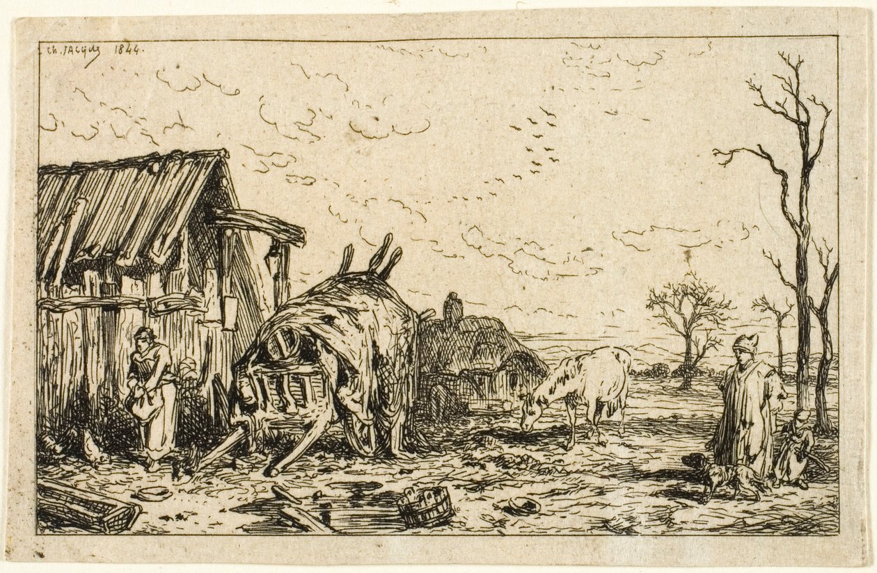 Bağlantısız Arabalı Manzara by Charles Emile Jacque