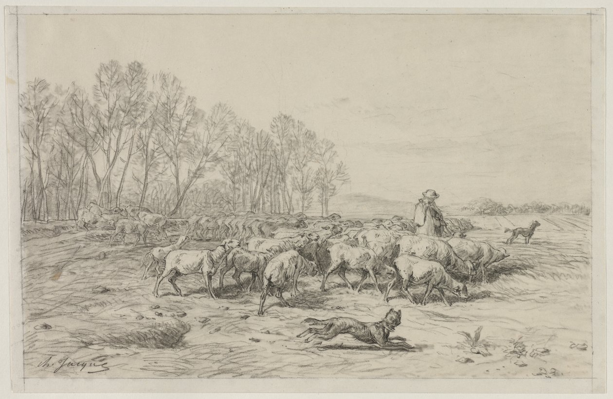 Koyun Sürüsü ile Manzara by Charles Emile Jacque