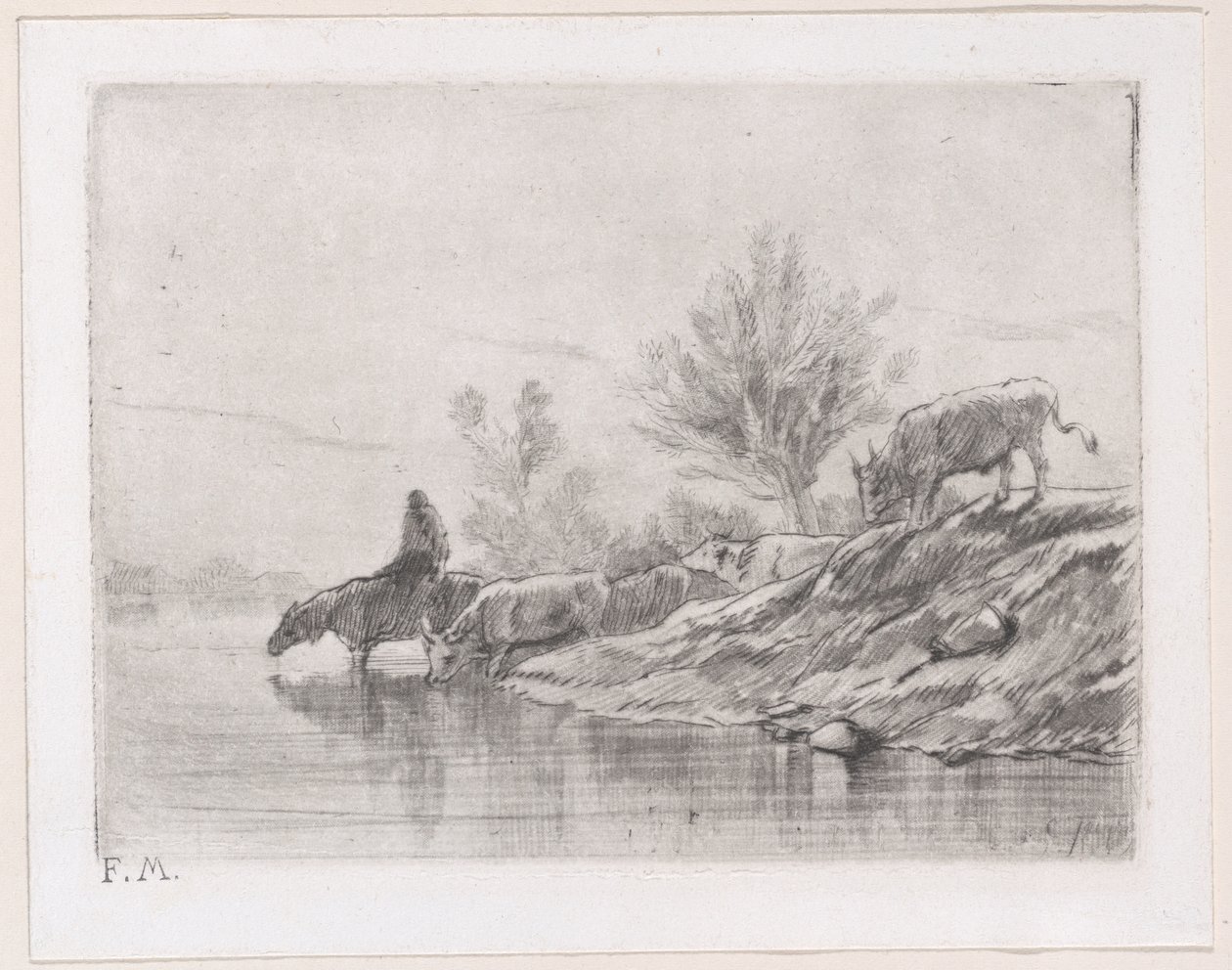 Sığırlarla manzara, 1848. by Charles Emile Jacque