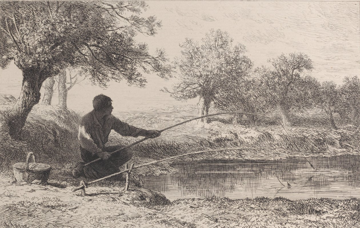 Balık avı, 1864. by Charles Emile Jacque