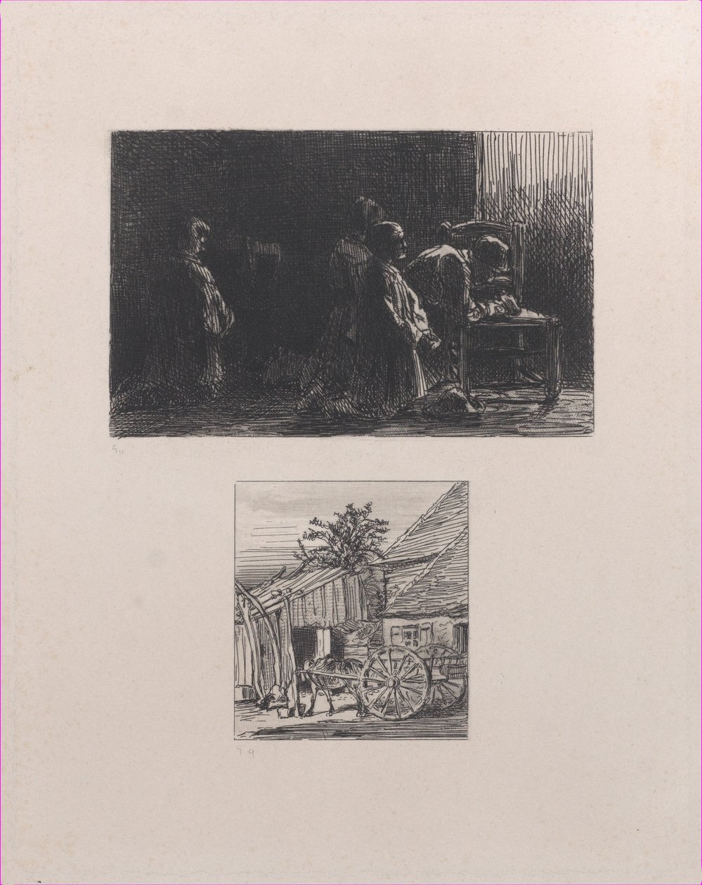 Üstte dua, Evin Önündeki Araba alt, 1845. by Charles Emile Jacque