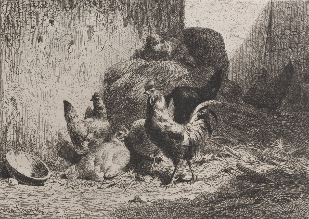 Horoz ve Tavuklar, 1864. by Charles Emile Jacque