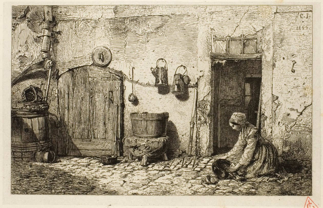 Bulaşıkçı kadın by Charles Emile Jacque