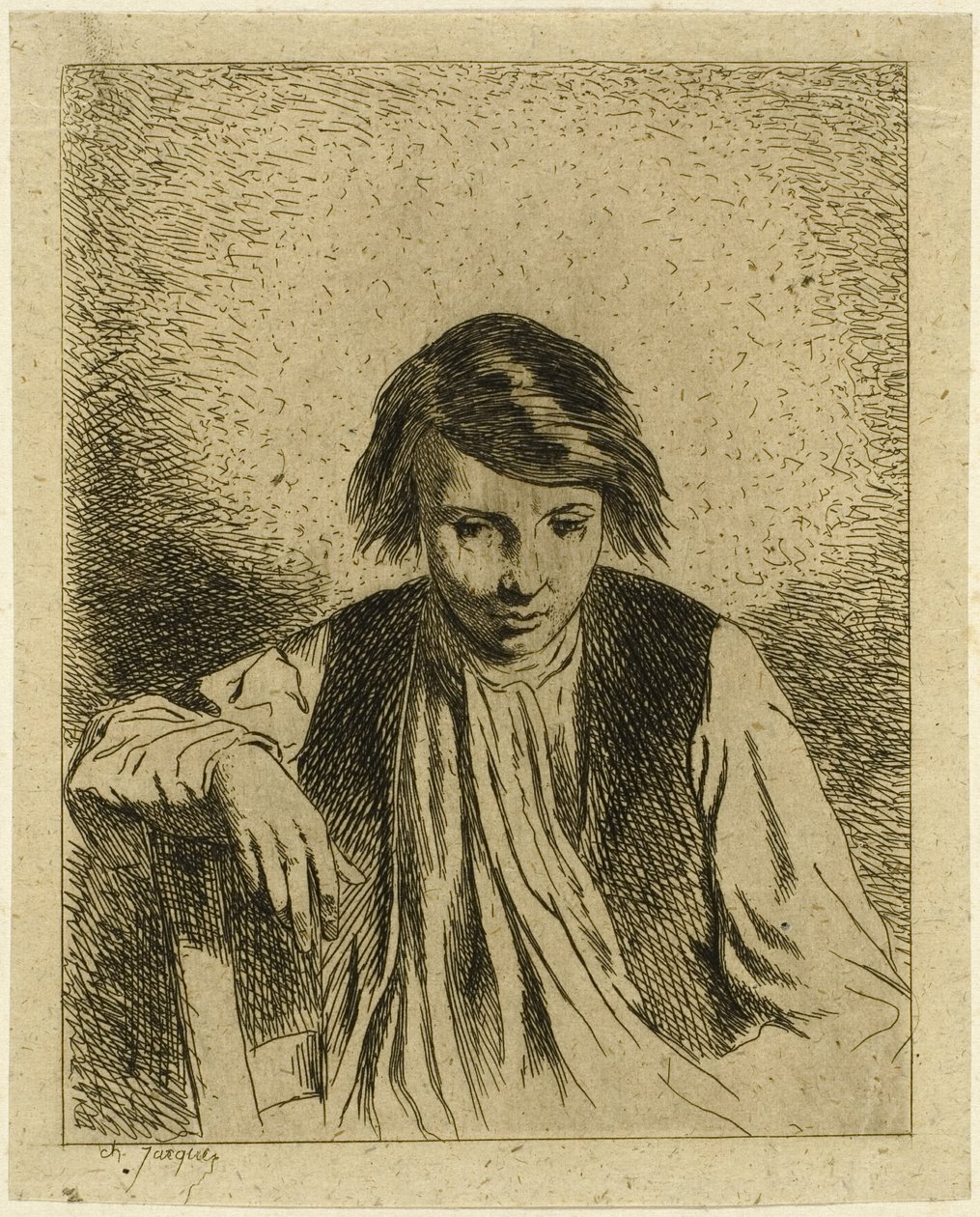 oturan çocuk by Charles Emile Jacque