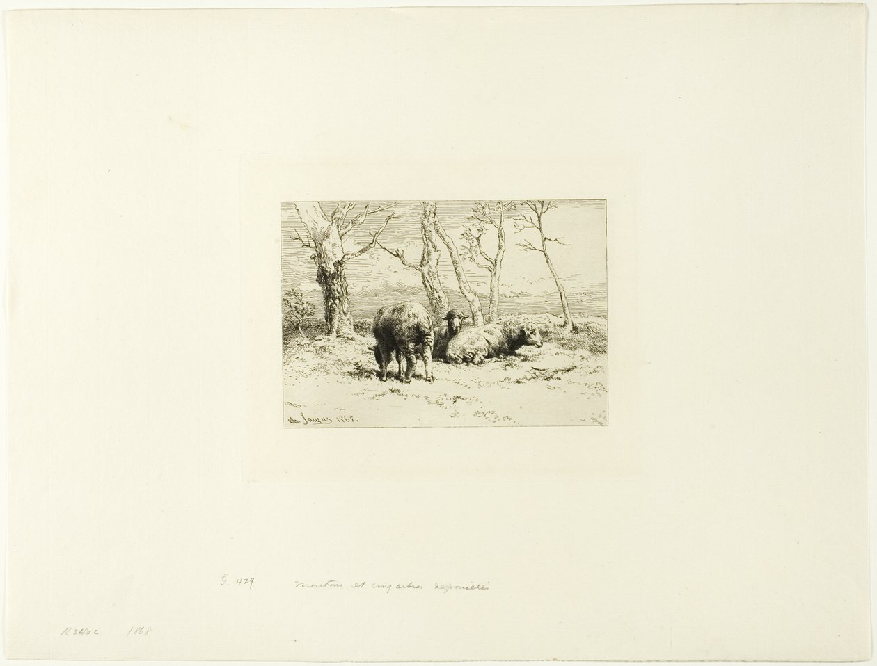 Koyun ve Beş Ağaç by Charles Emile Jacque