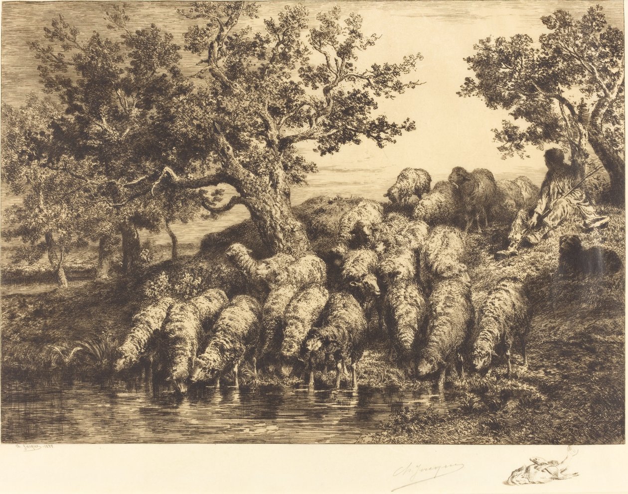 Sulama Yerinde Koyun by Charles Emile Jacque
