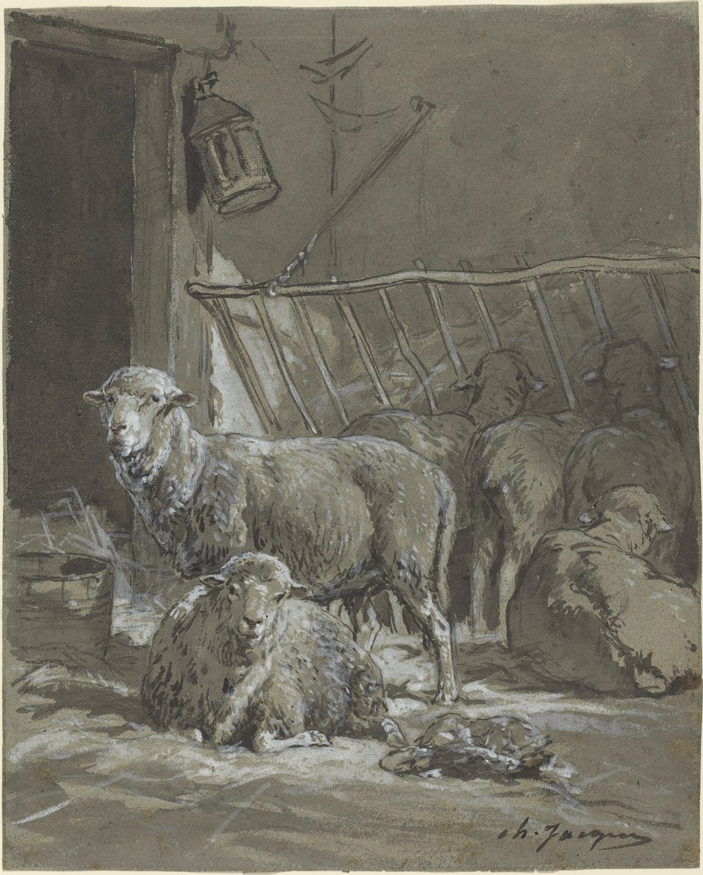Yemlikte Koyun by Charles Emile Jacque