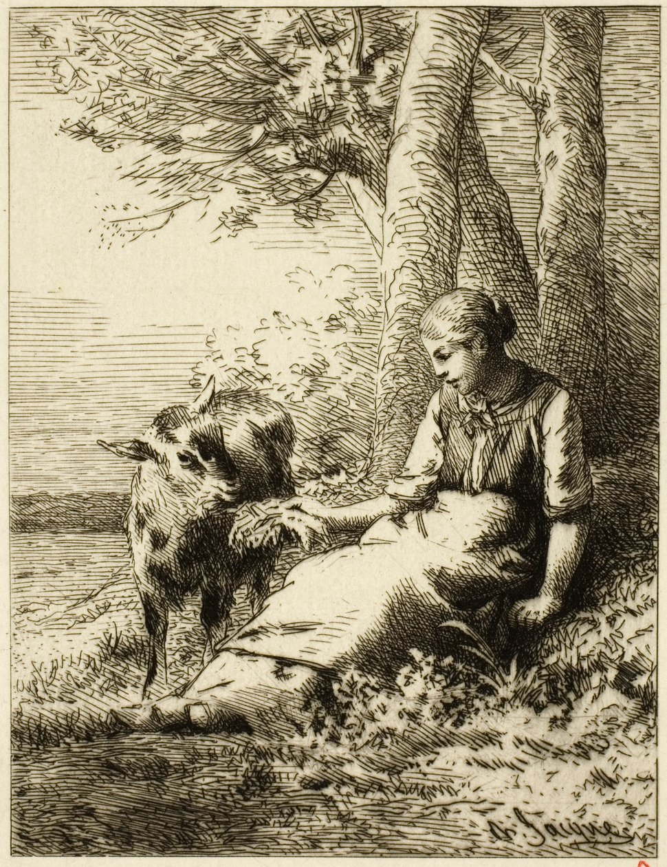 Ormanın Kenarında Koyun Sürüsü ile Çoban by Charles Emile Jacque