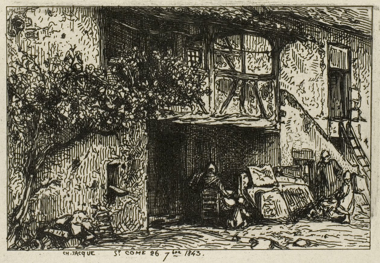 Bir Evin Önünde Merdivenler by Charles Emile Jacque