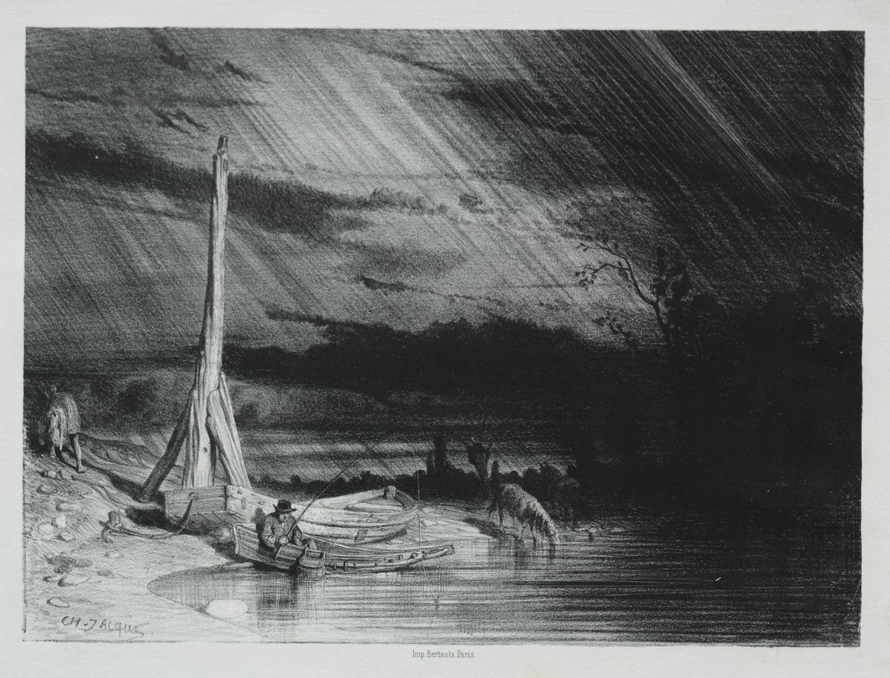 Balıkçı, Yağmurlu Hava by Charles Emile Jacque