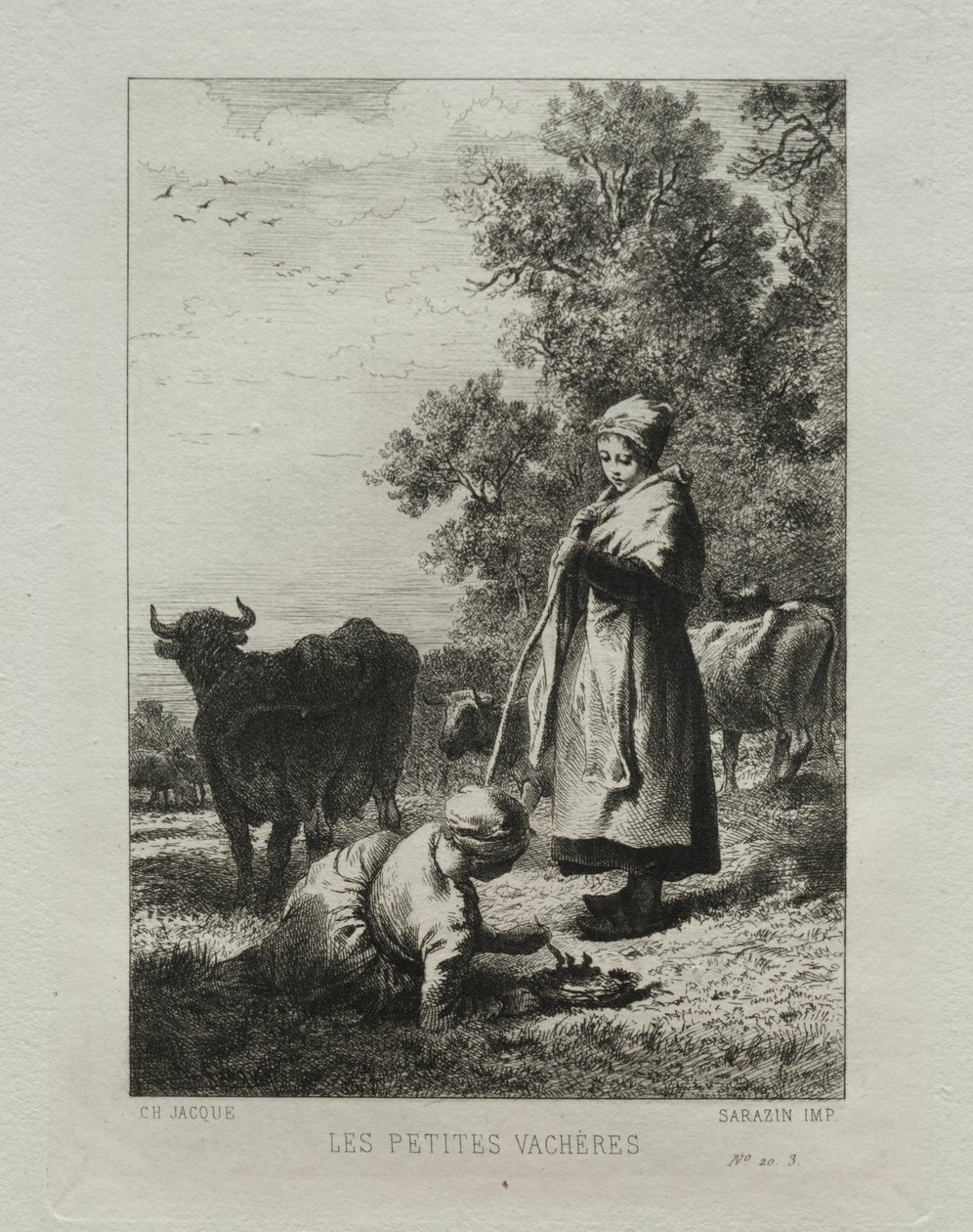 Küçük İnekler. by Charles Emile Jacque
