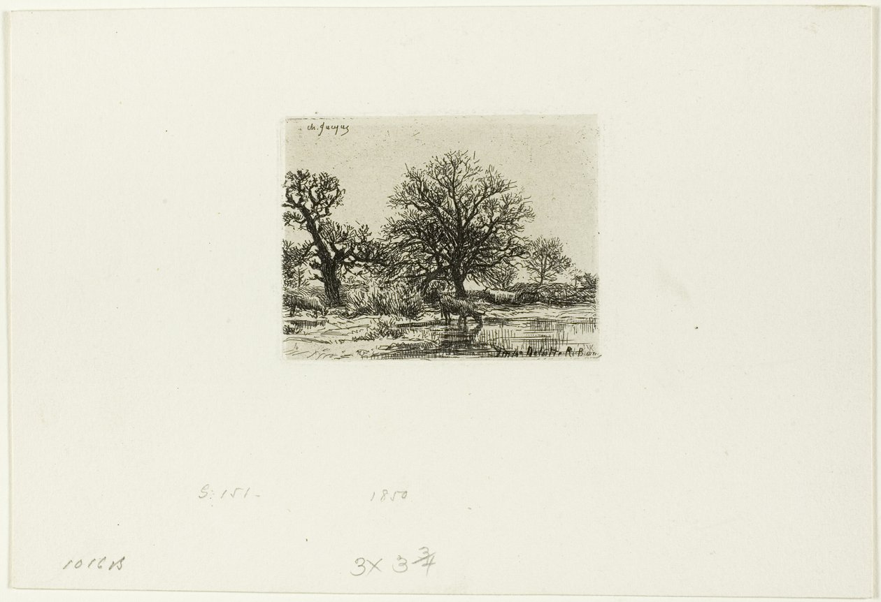 Bir Göletin Yanındaki Ağaçlar ve İnekler by Charles Emile Jacque