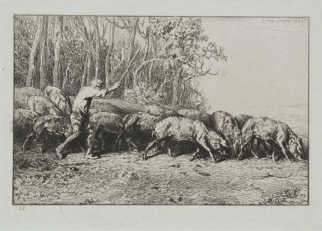 Bir ağaçtan çıkan gözenekler sürüsü. by Charles Emile Jacque