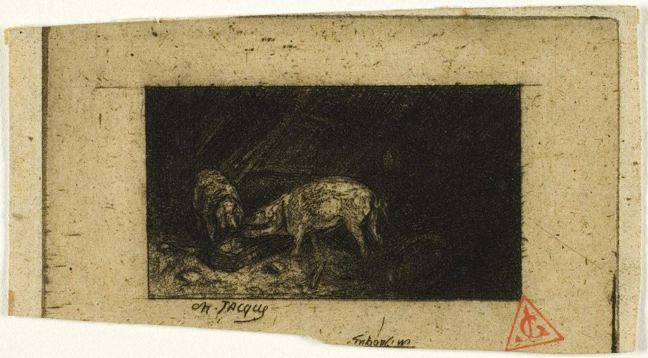 Yalaktan Yiyen İki Domuz by Charles Emile Jacque
