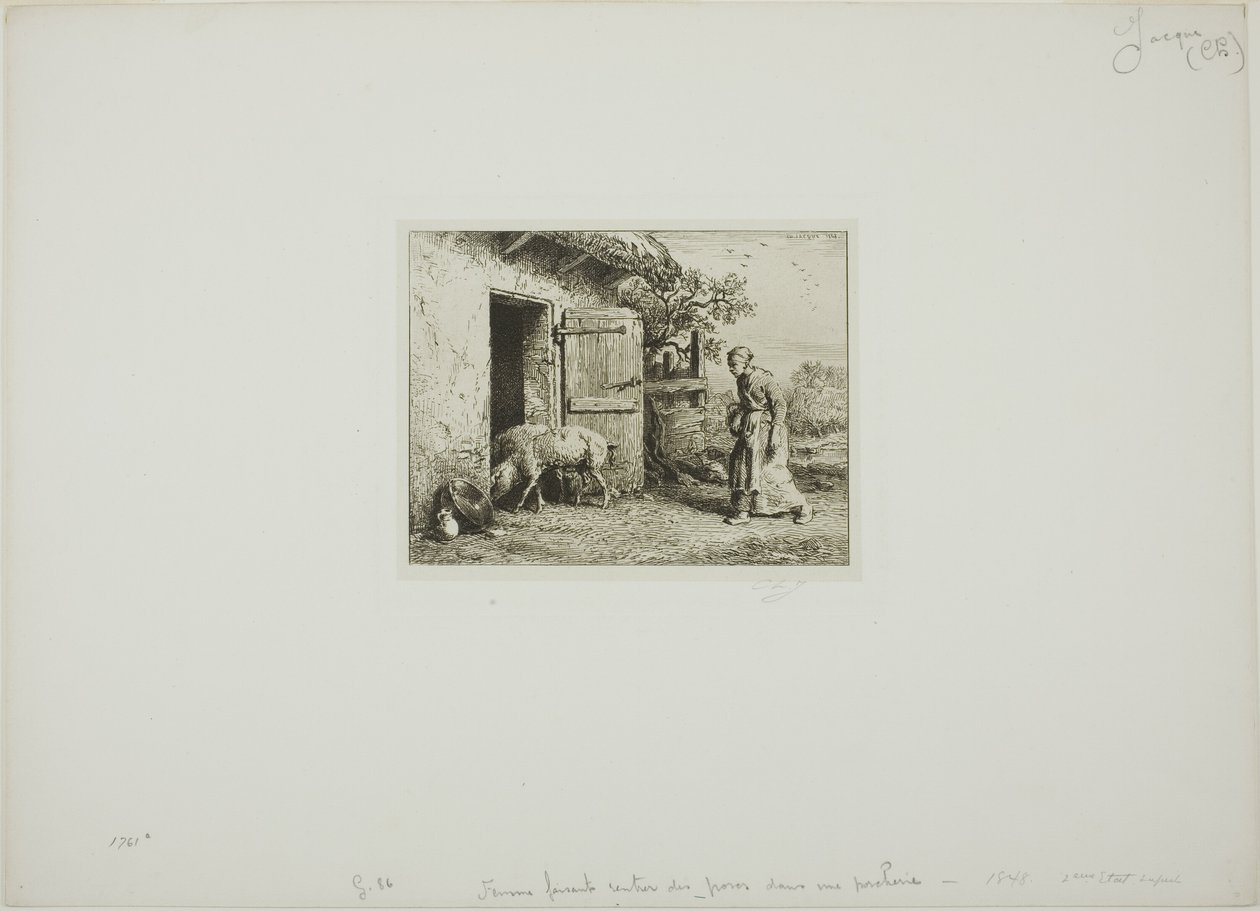 Domuzlarını Eve Geri Getiren Kadın by Charles Emile Jacque