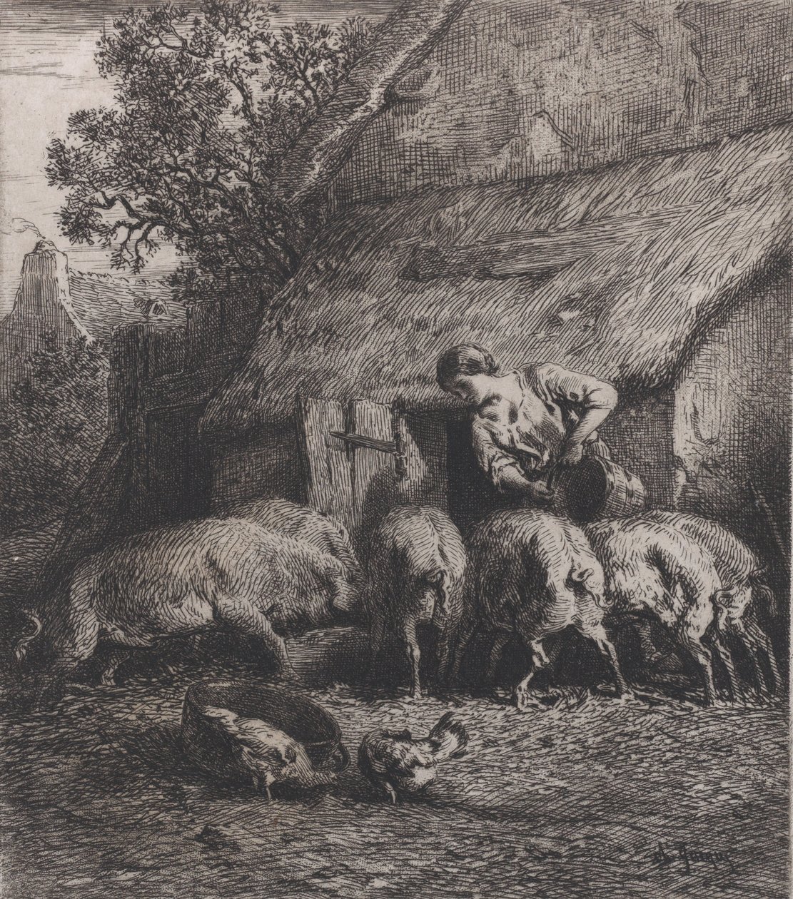 Domuzları Besleyen Kadın, 1850. by Charles Emile Jacque