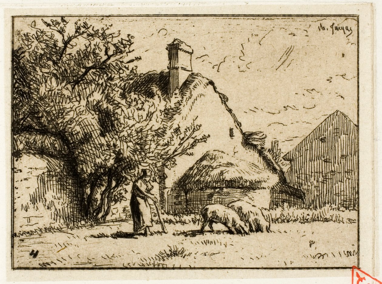 iki domuzla ilgilenen kadın by Charles Emile Jacque
