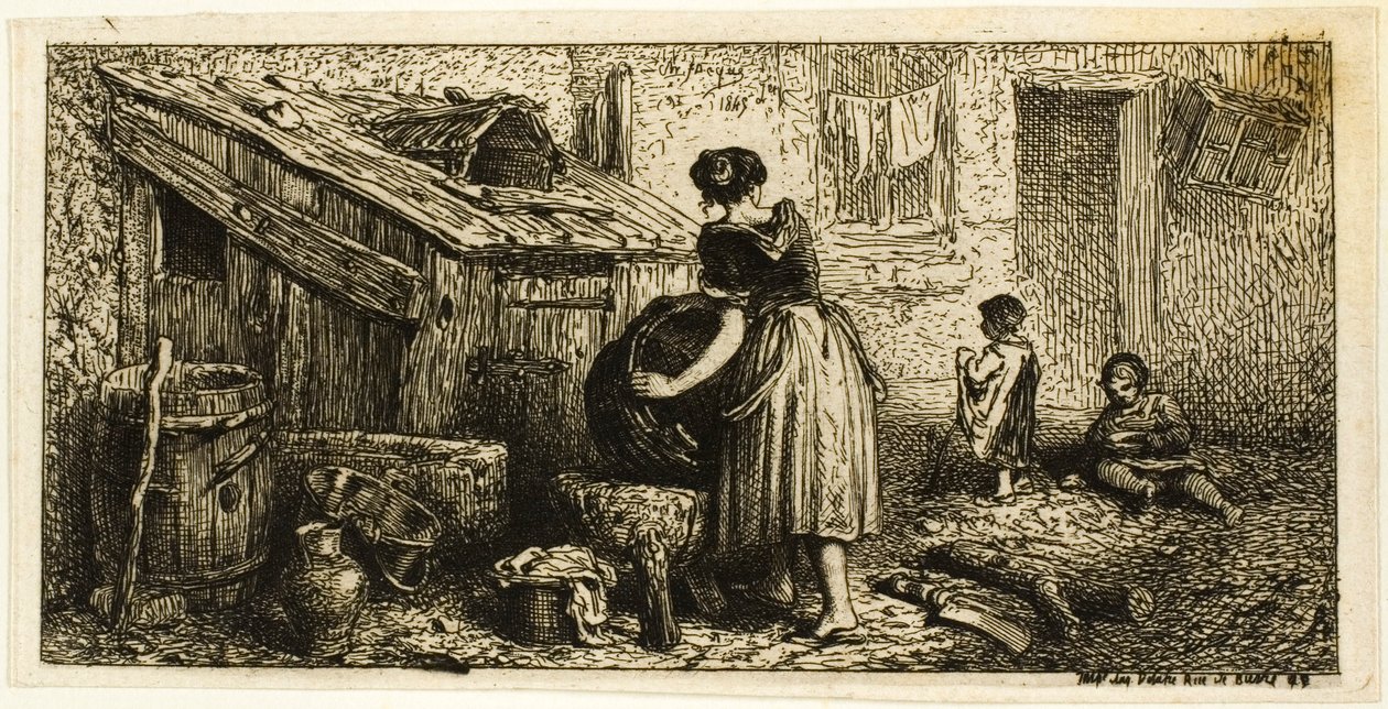 Kadın Çamaşır Tenceresi, Çocuklu by Charles Emile Jacque