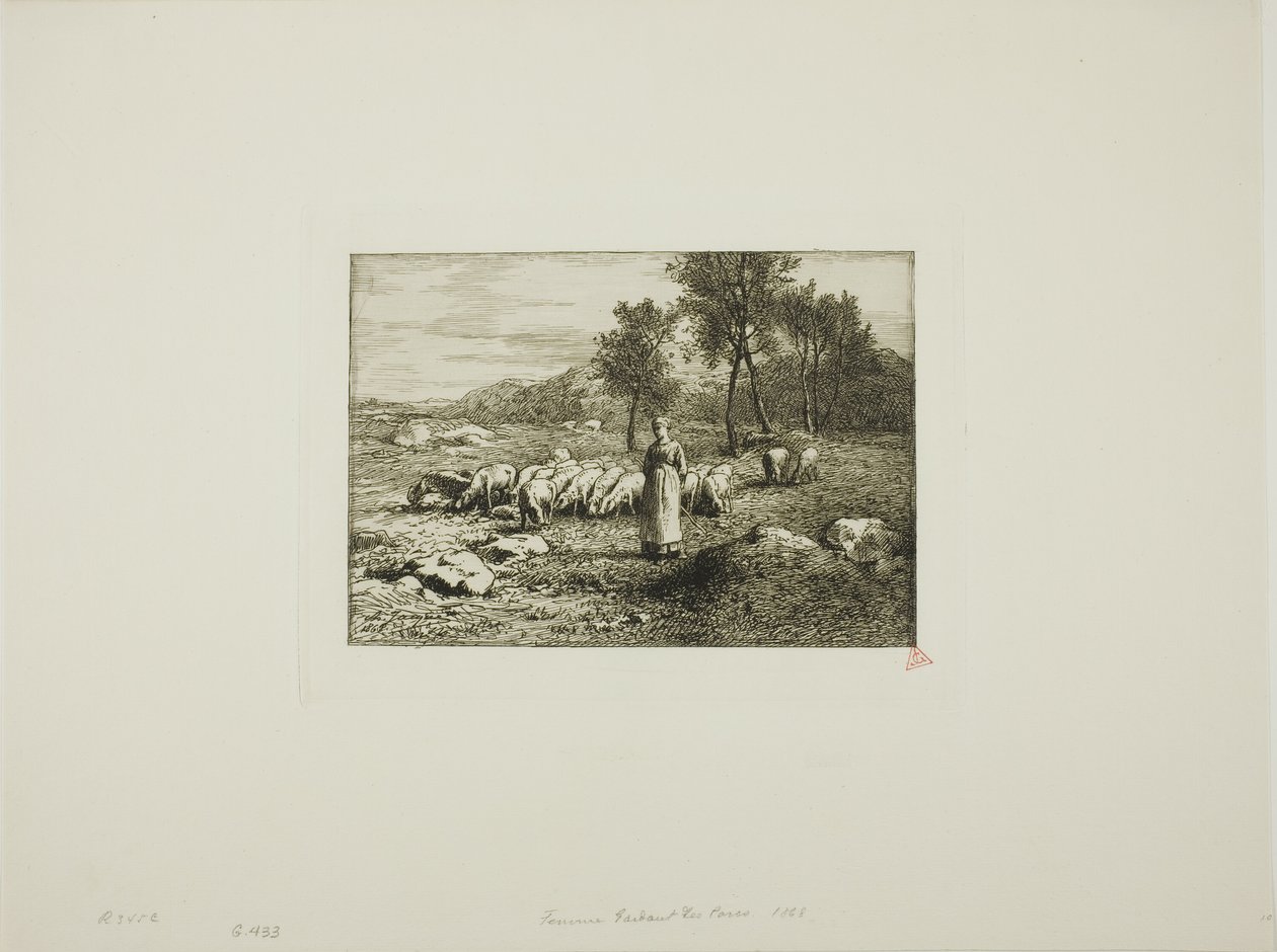 Domuz sürüsünü izleyen kadın by Charles Emile Jacque