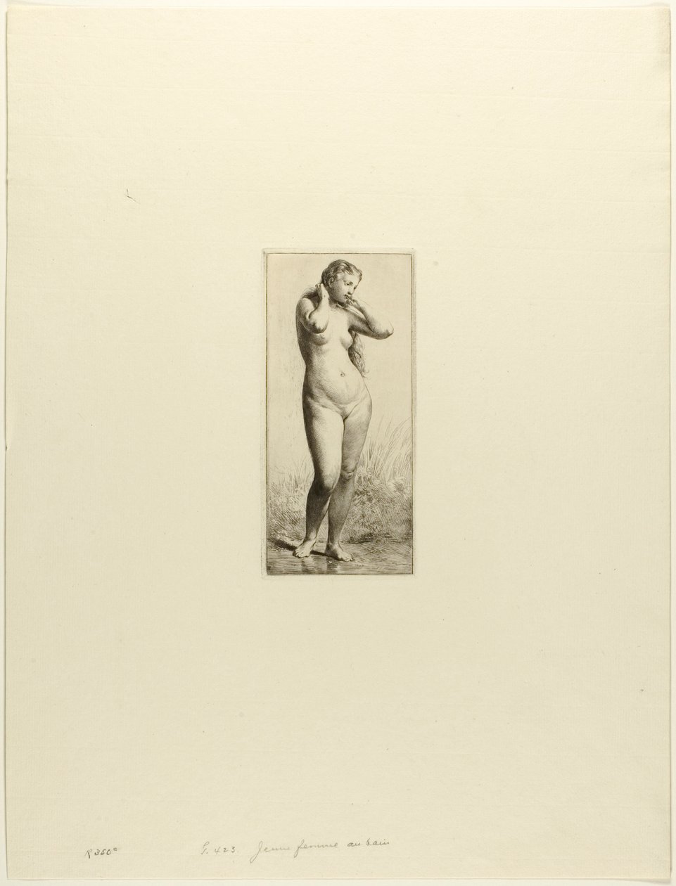 genç kadın, banyo by Charles Emile Jacque