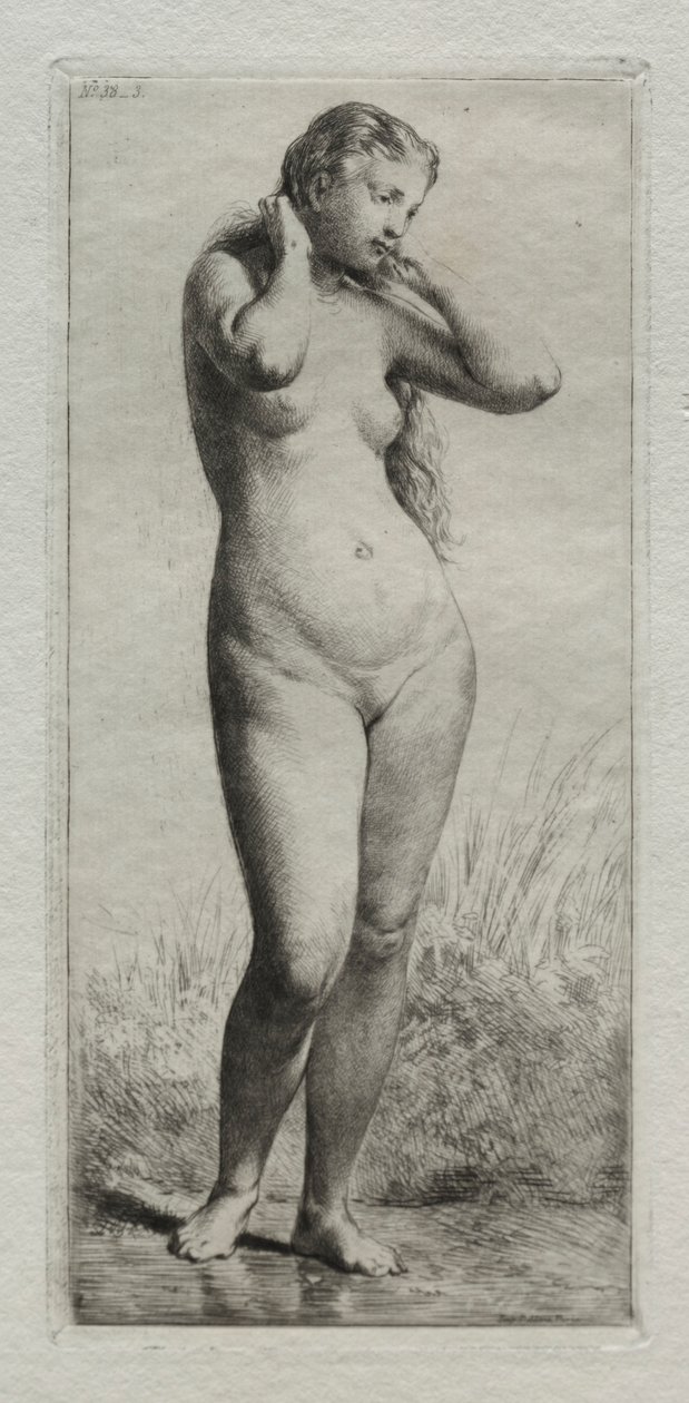 Genç kadın banyo. by Charles Emile Jacque