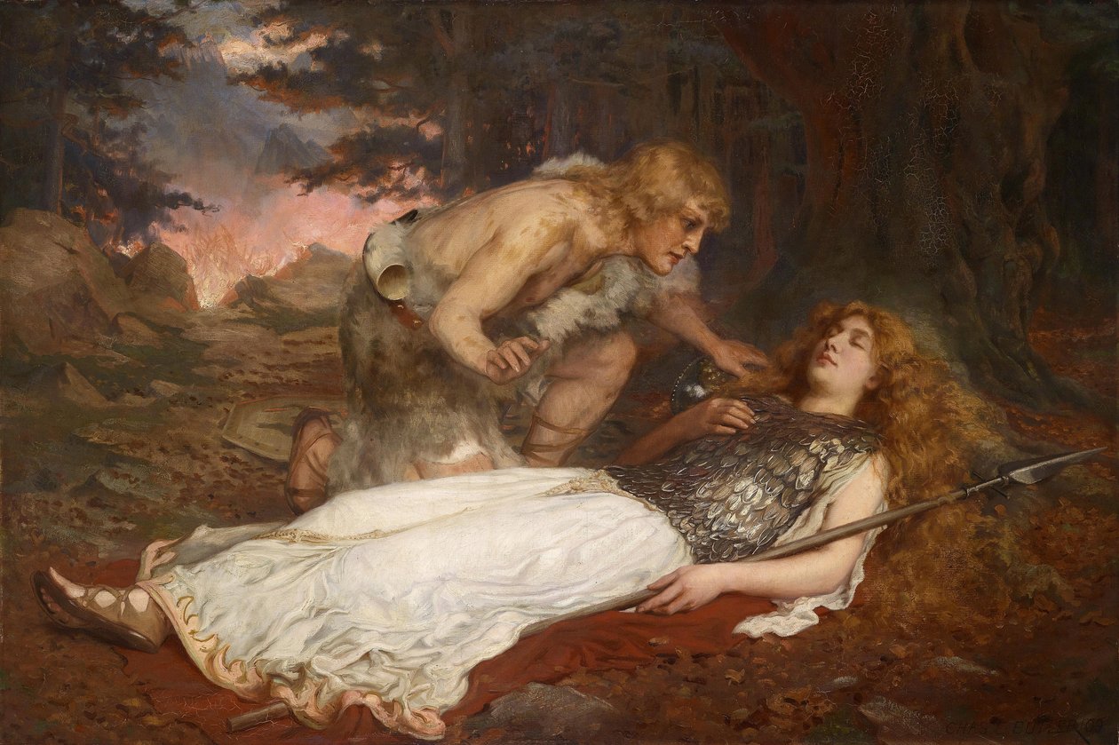 Siegfried (Sigurd) ve Bruennhilde (Brunehild) par Butler, Charles Ernest (1864-1933). Tuval üzerine yağlı boya, ebat : 130x200 by Charles Ernest Butler