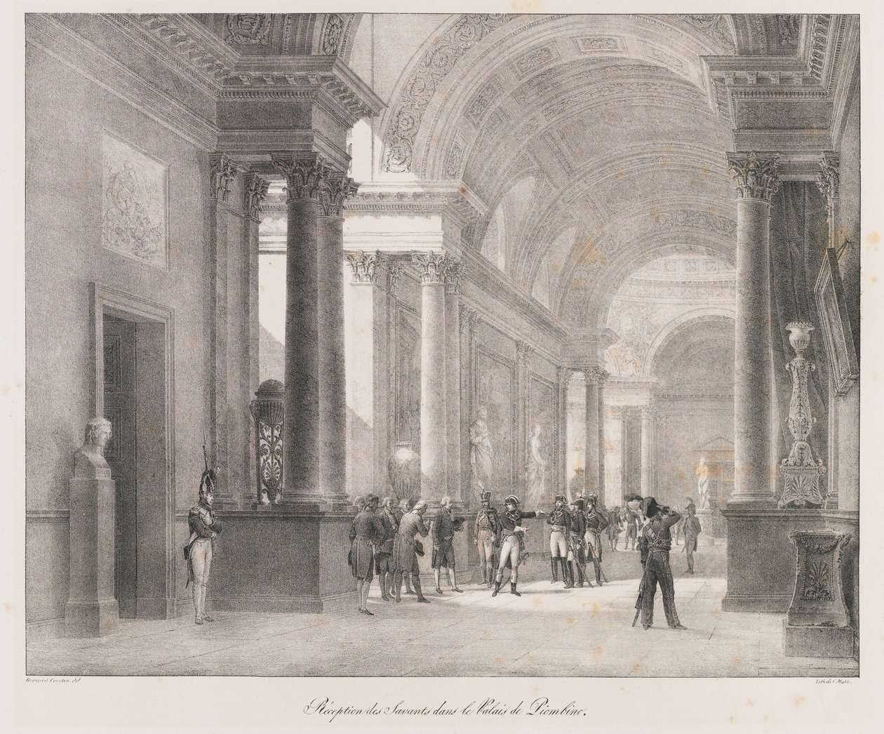 Savantların resepsiyonu, 19. yüzyılın başlarında (lito) by Charles Etienne Pierre Motte