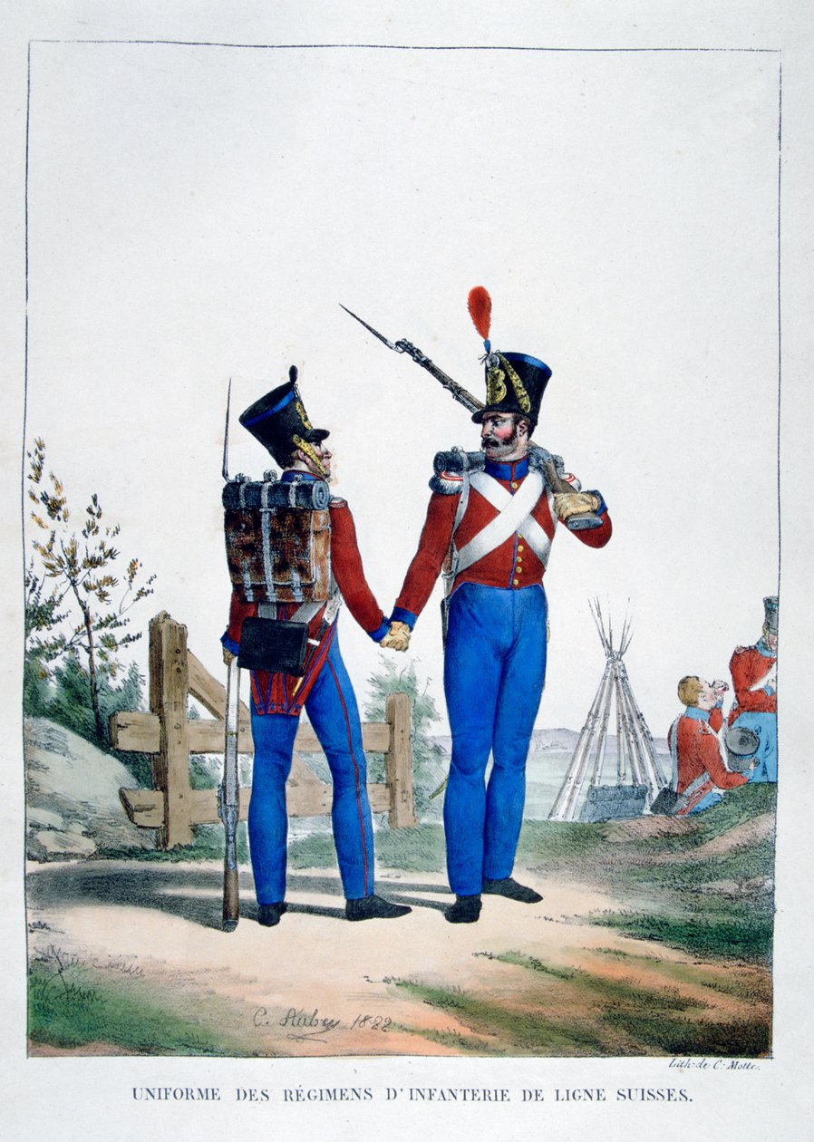 İsviçre piyade alayının üniforması, Fransa, 1823. by Charles Etienne Pierre Motte