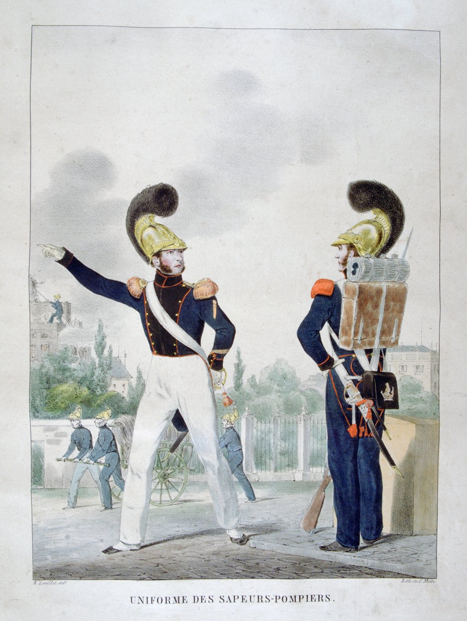 Askeri istihkamcı itfaiyeci üniforması, Fransa, 1823 by Charles Etienne Pierre Motte