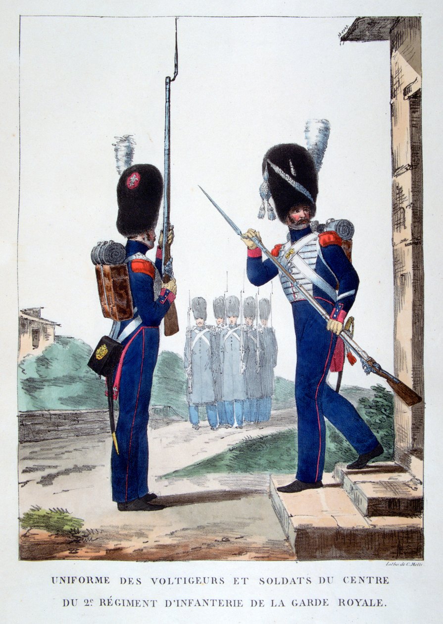Fransız kraliyet muhafızlarının 2. piyadelerinin üniformaları, 1823. by Charles Etienne Pierre Motte
