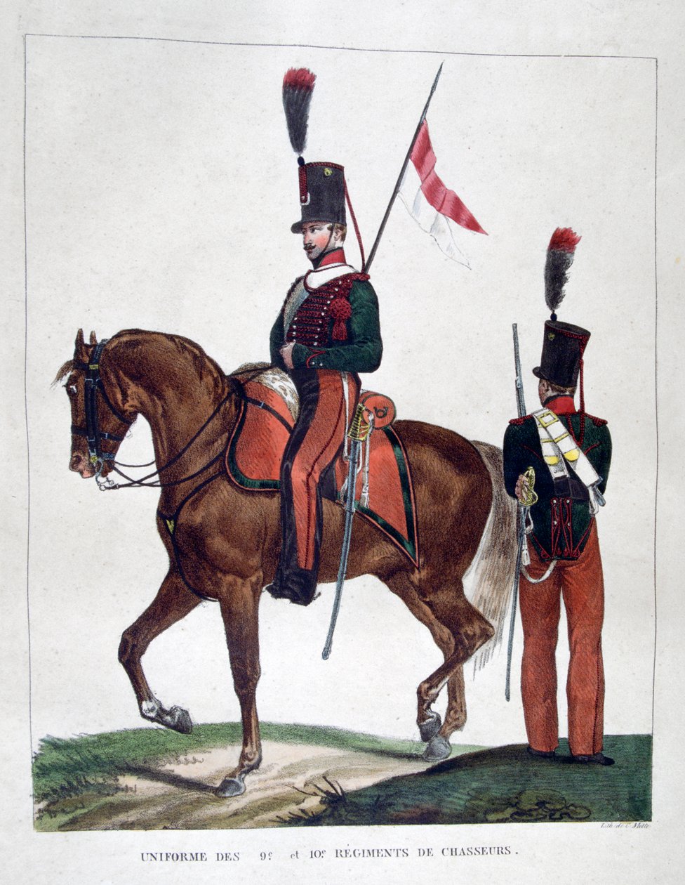 Atlı 9. ve 10. kovalayıcı alayının üniformaları, 1823. by Charles Etienne Pierre Motte