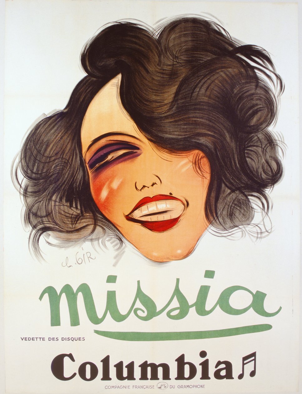 Fransız şarkıcının reklamını yapan Columbia Records afişi, Missia, c.1935 by Charles Felix Gir