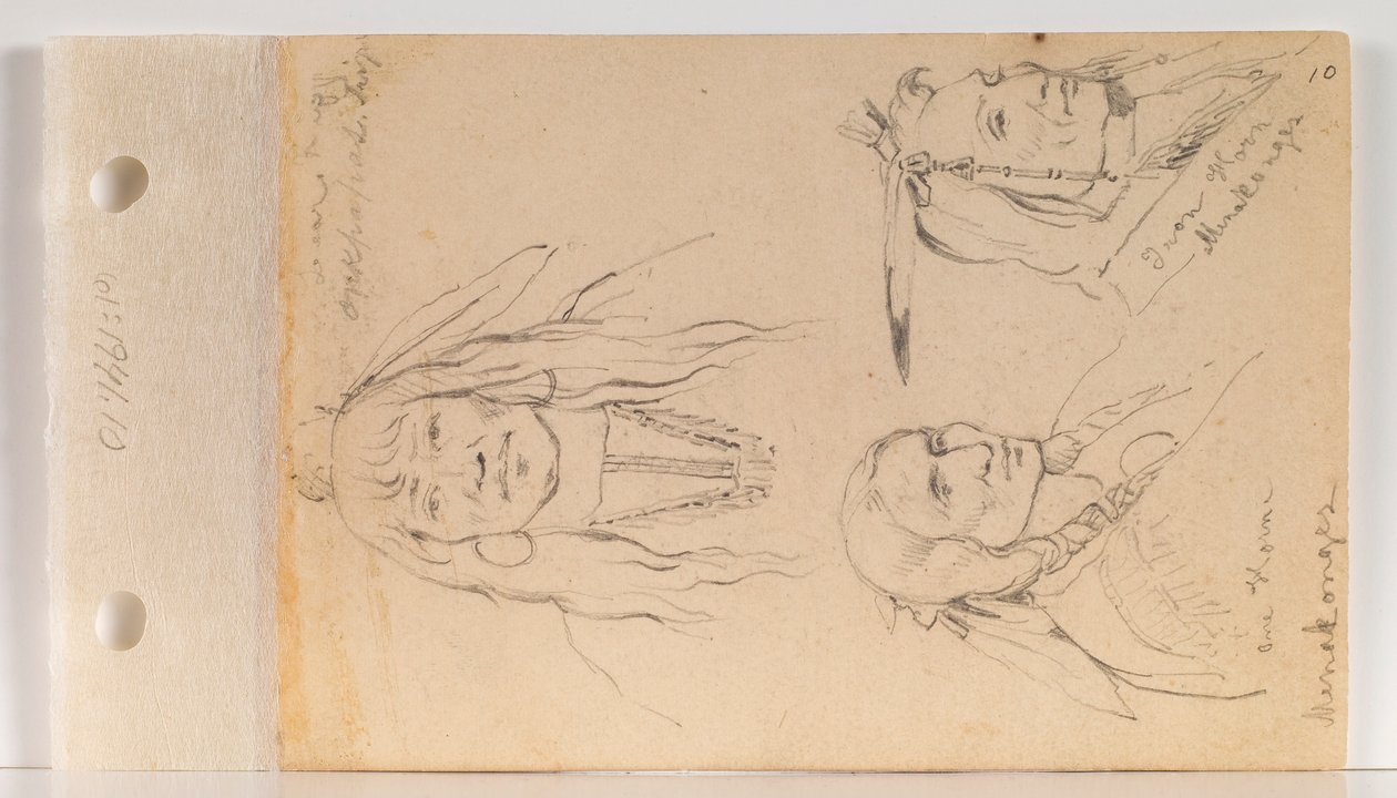 Mato Chuthuhu (Ayı Kaburgası), Ha won je tah (Tek Boynuz/Yalnız Boynuz) ve Heh Mah Zah (Demir Boynuz) (yaprak 10 recto) portreleri by Charles Ferdinand Wimar