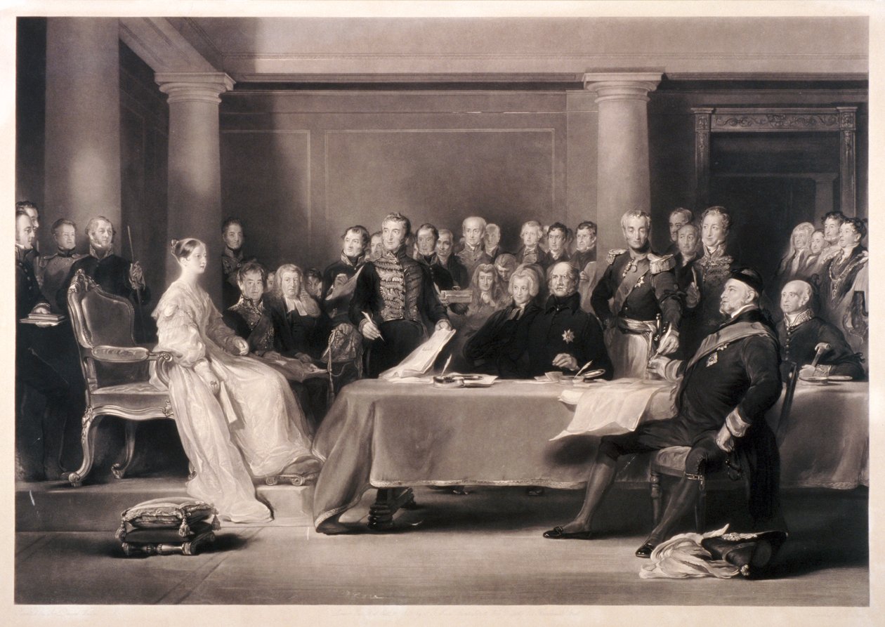 Kraliçe Victoria, tahta çıkmasıyla ilgili konseye başkanlık ediyor, 1846 by Charles Fox