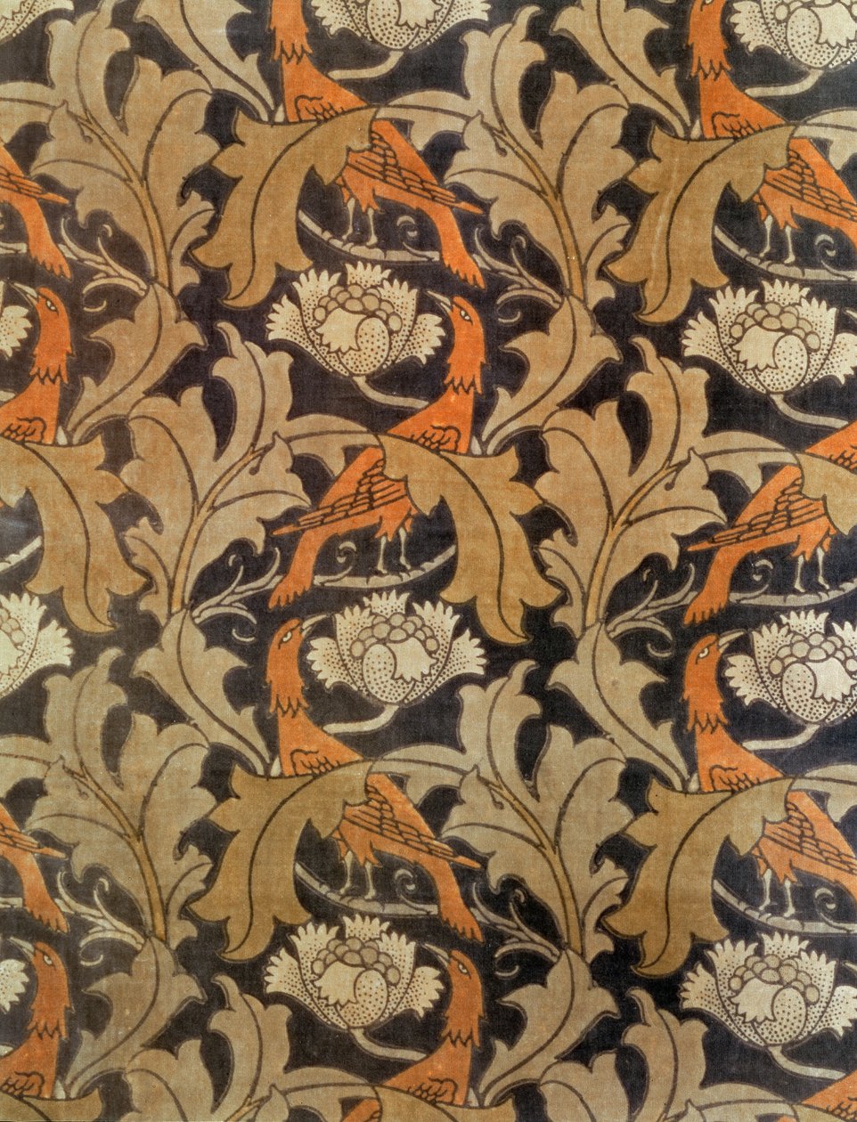 Flowers and Leaves with Birds, Liberty & Co. için G.P.& J.Baker tarafından üretilmiştir, c.1893 (baskılı kadife) by Charles Francis Annesley Voysey