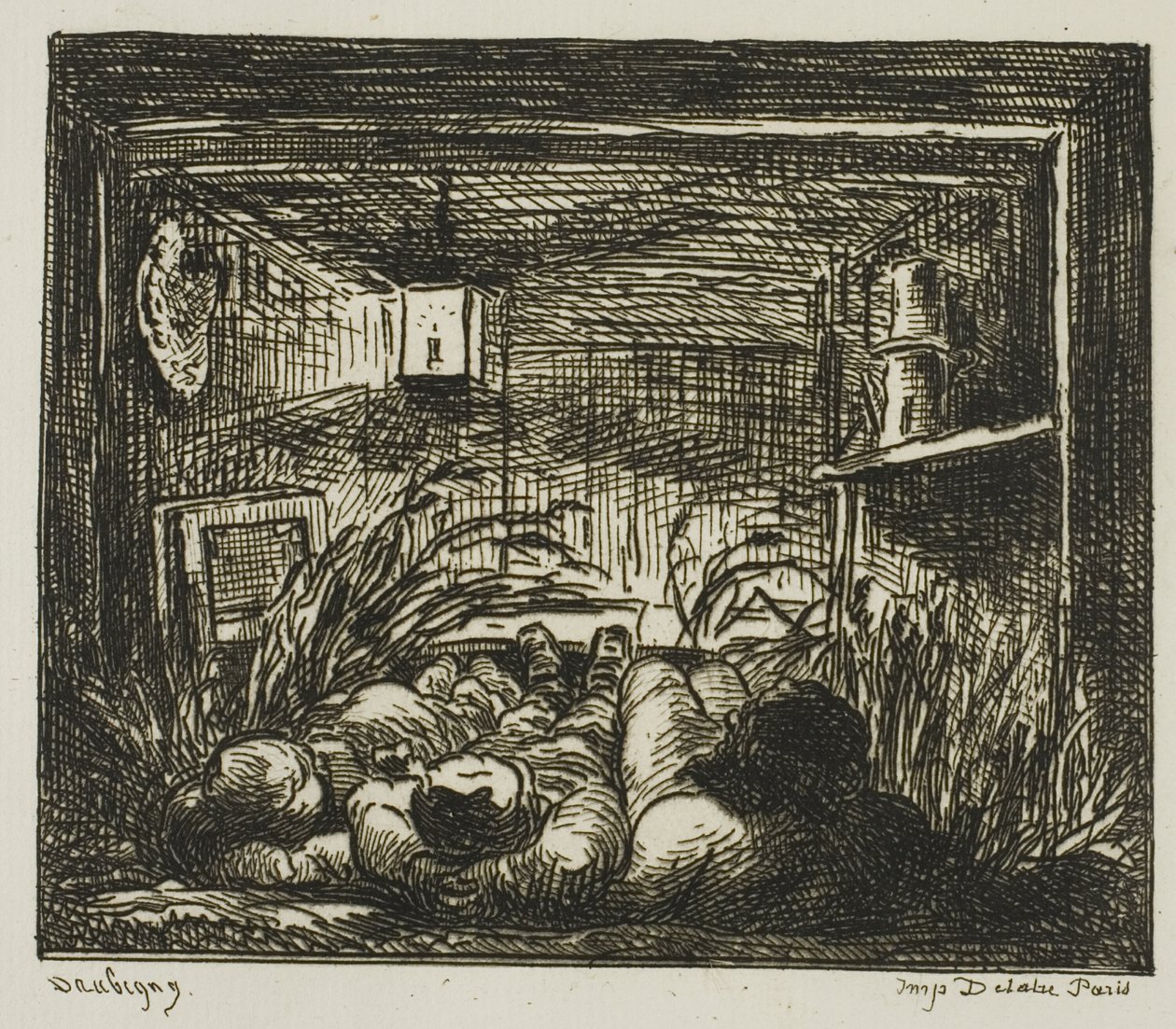 Teknede Yatak Yatağı (Gece Teknede) by Charles Francois Daubigny