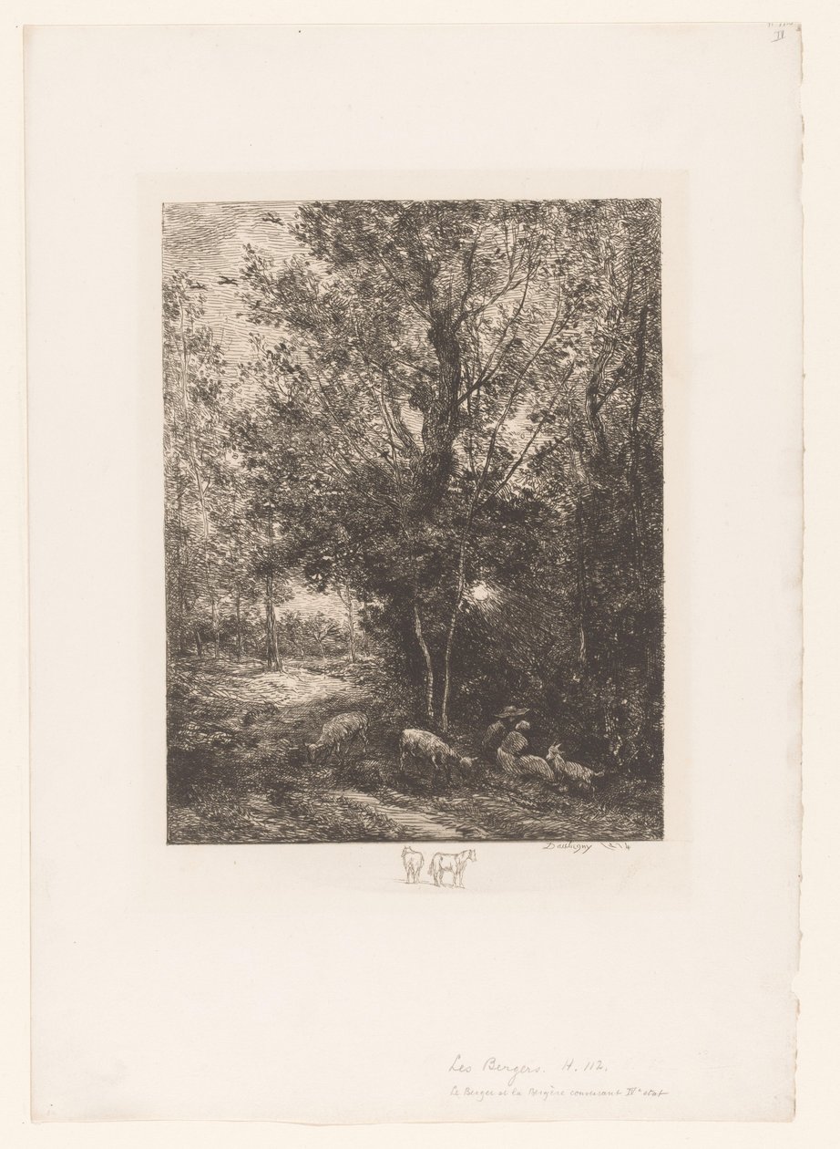 Dinlenme keçi çobanları ile orman Le berger ve la bergere by Charles Francois Daubigny