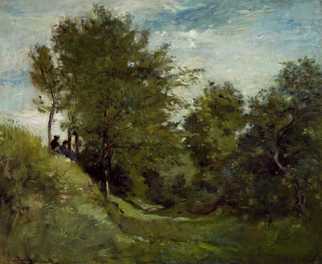 Bir Bankada Oturmuş Figürlerle Manzara, 1870'lerin Sonu by Charles Francois Daubigny